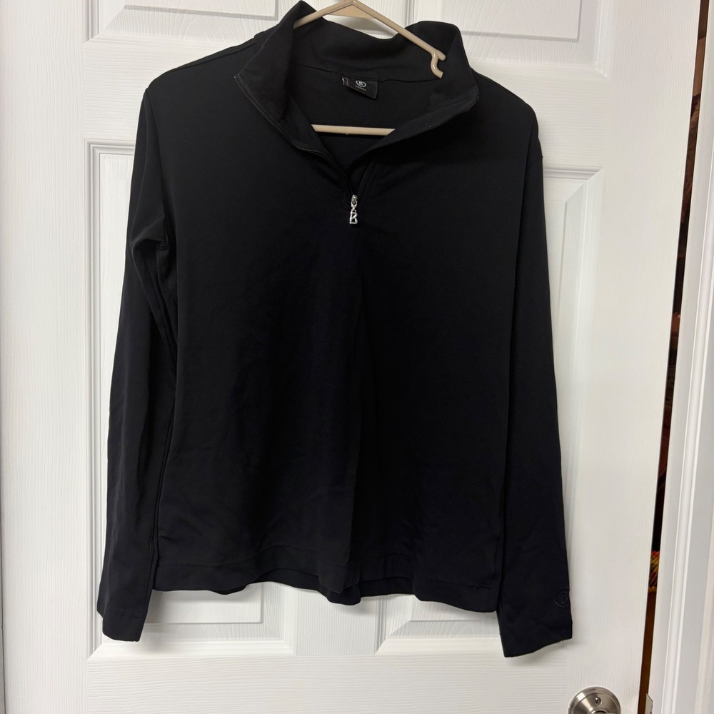 Bogner Sport Womens Black Quarter Zip Pullover Mock Neck Active Top Size Large